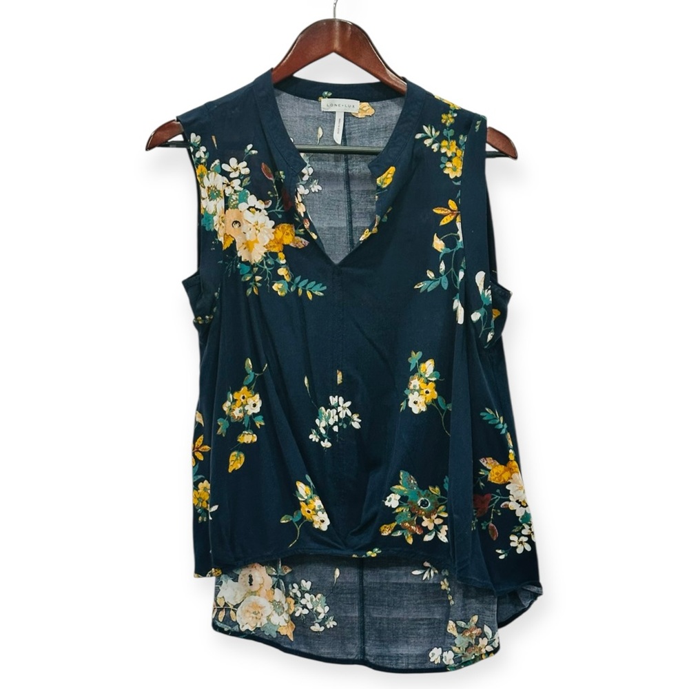 Lone + Lux Floral V-Neck Blouse High-Low size Large